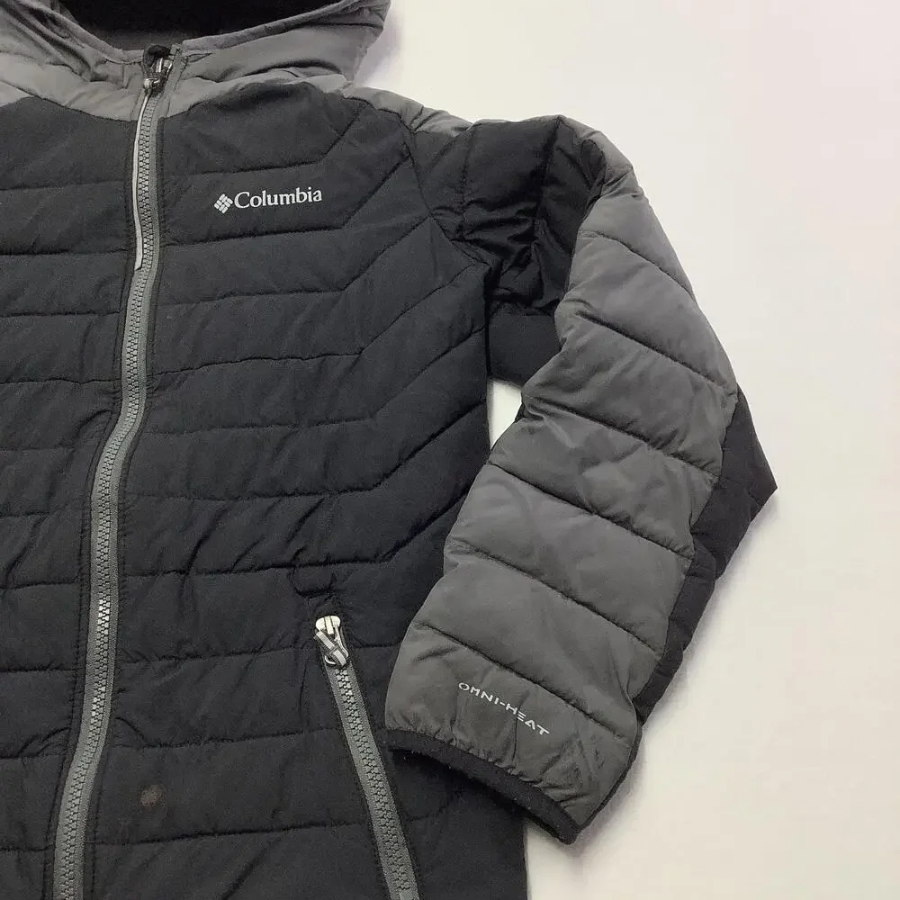 Columbia Jacket Youth Medium 10/12 Black Hooded Omni-Heat Puffer Zip Insulated